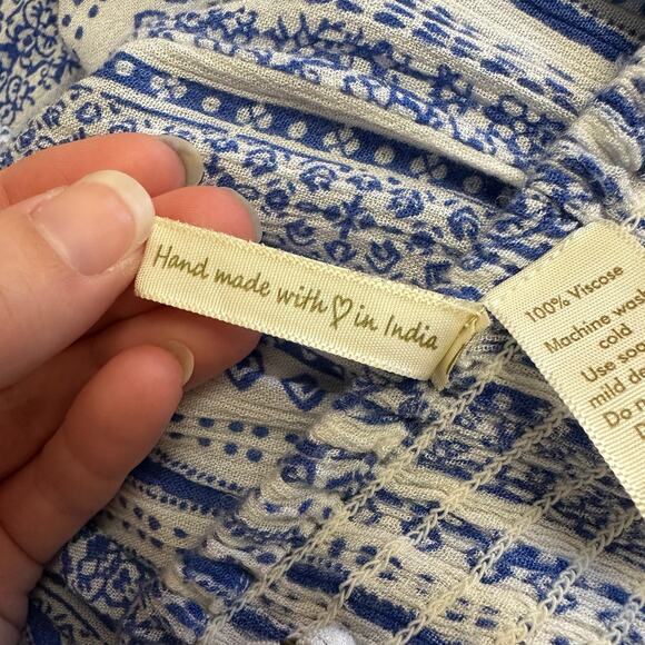 Japna Blue & White Boho Maxi Dress Size L – Smocked Back & Adjustable Straps - Picture 7 of 8